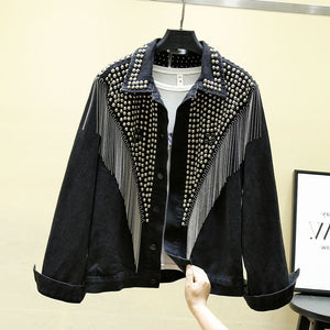 Women's  Denim Jacket Tassel Chains