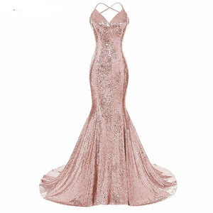 Rose Gold Sequined Mermaid Long Gown