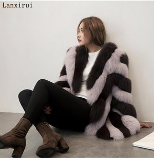 Women's faux fur coat with hood  outwear plus size