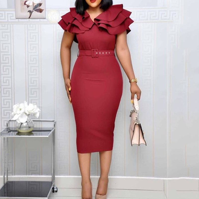 Women  Ruffle Elegant Bodycon  Dress