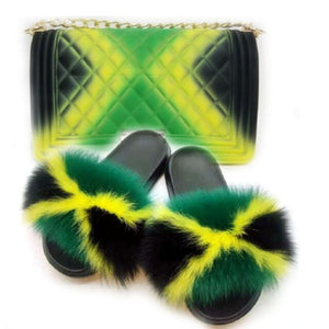 Women's Fox Fur Slippers & Bag