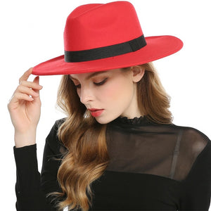 Women's  Black Red Fedora Hats