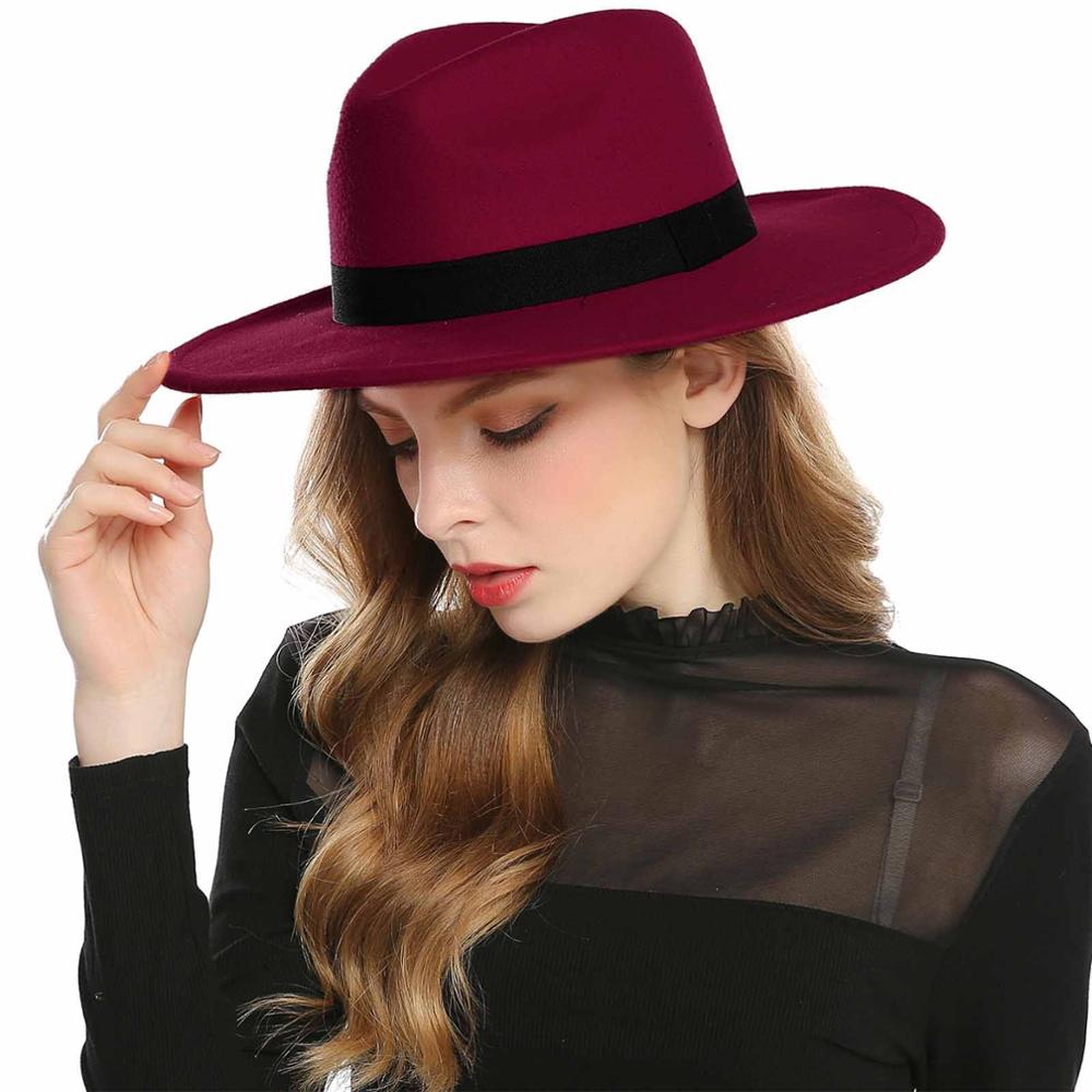 Women's  Black Red Fedora Hats