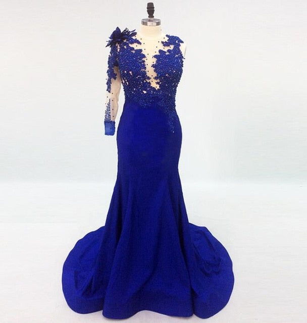 Backless Royal Blue Mermaid Gown
