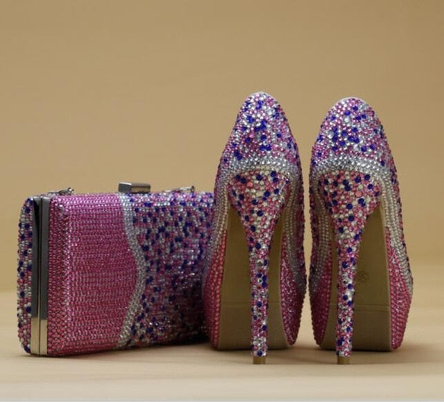 Multicolored  crystal shoes & bags