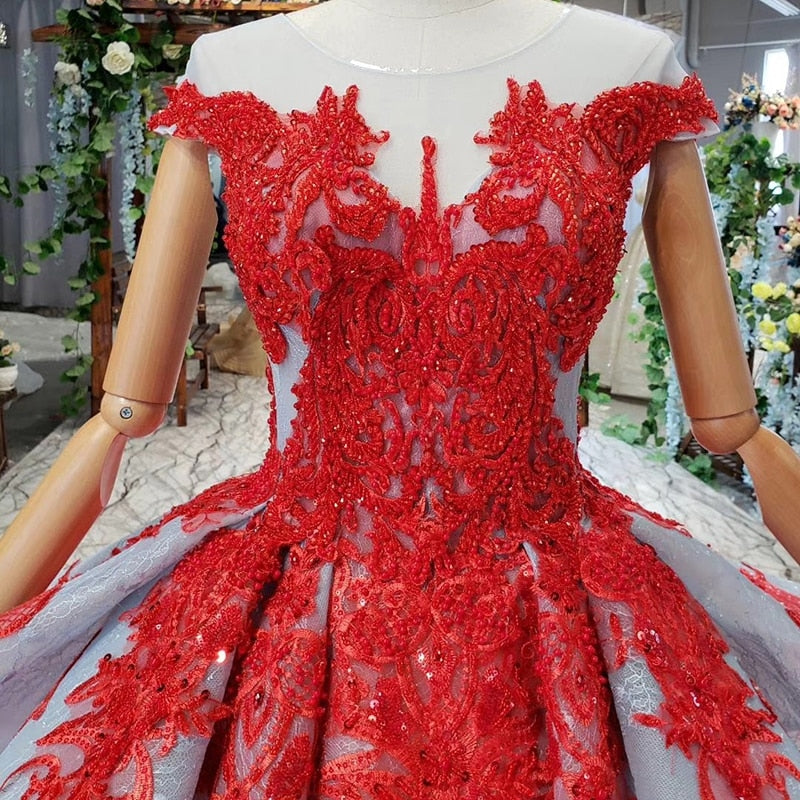 Red lace gala evening gown