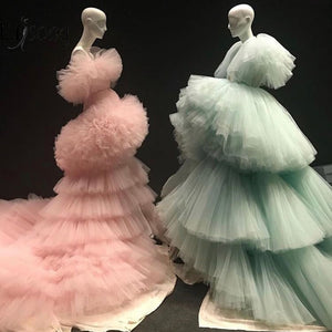 Mint Green Tiered & Ruffles Peach Gowns