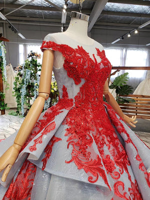 Red lace gala evening gown