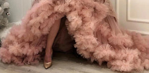 Pink Feather Evening Gown