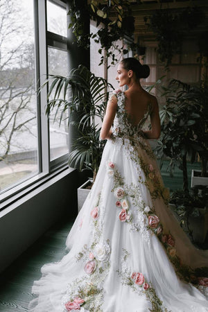 Floral print Dress 3D Lace Gown