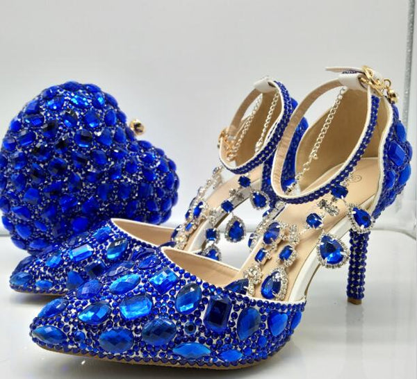 Royal Blue Heels with Rhinestones - Estella Michelle