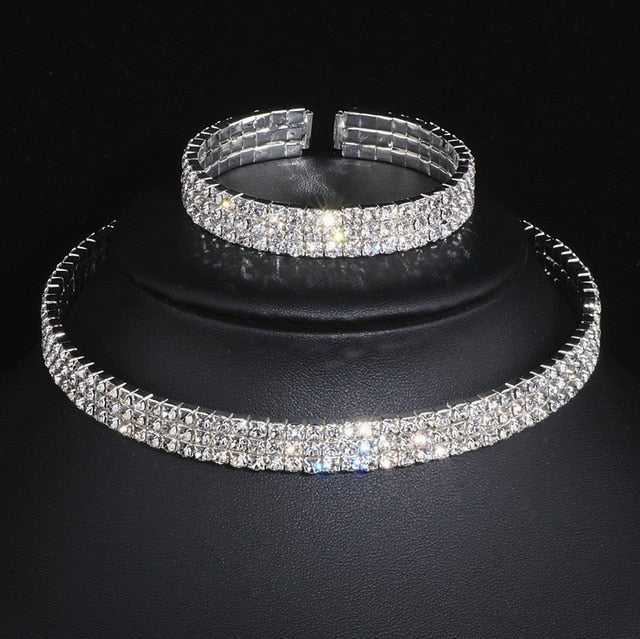 Women's Rhinestone Silver  3pc Bracelet Set