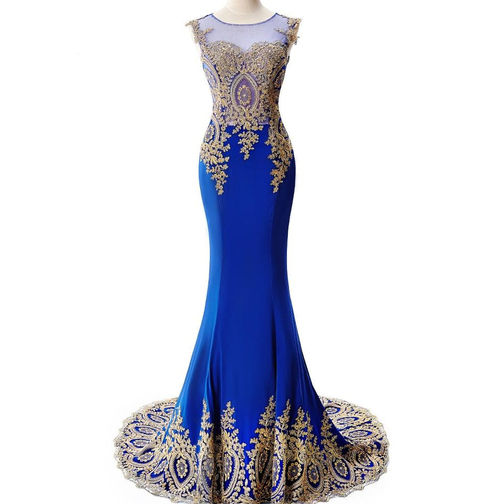 Royal Blue Sheer Long Mermaid  Dress