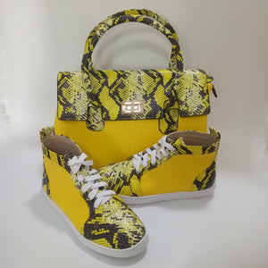 Women  Leather Shoes & Handbag Snake Leather Shoes With Handbag Sets 