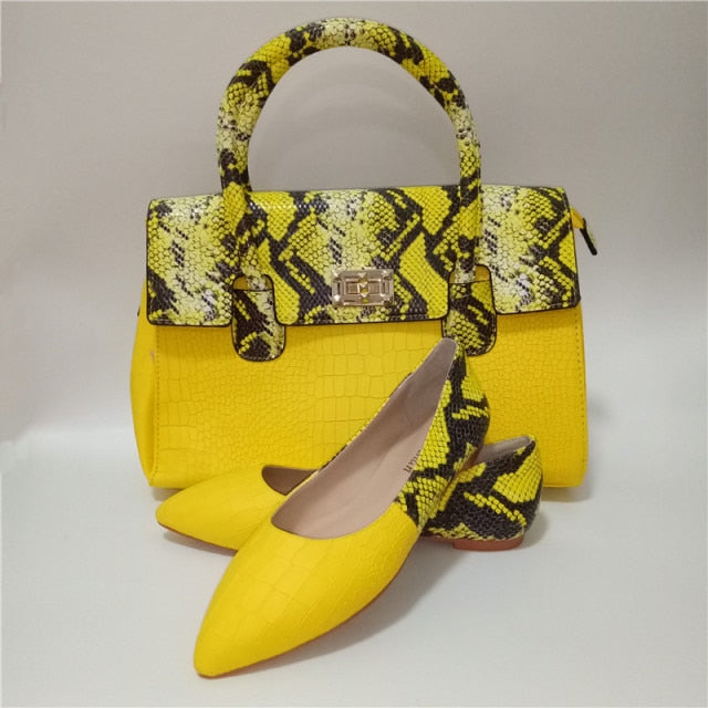 Women's Gold flat Soft Shoes  & Handbag